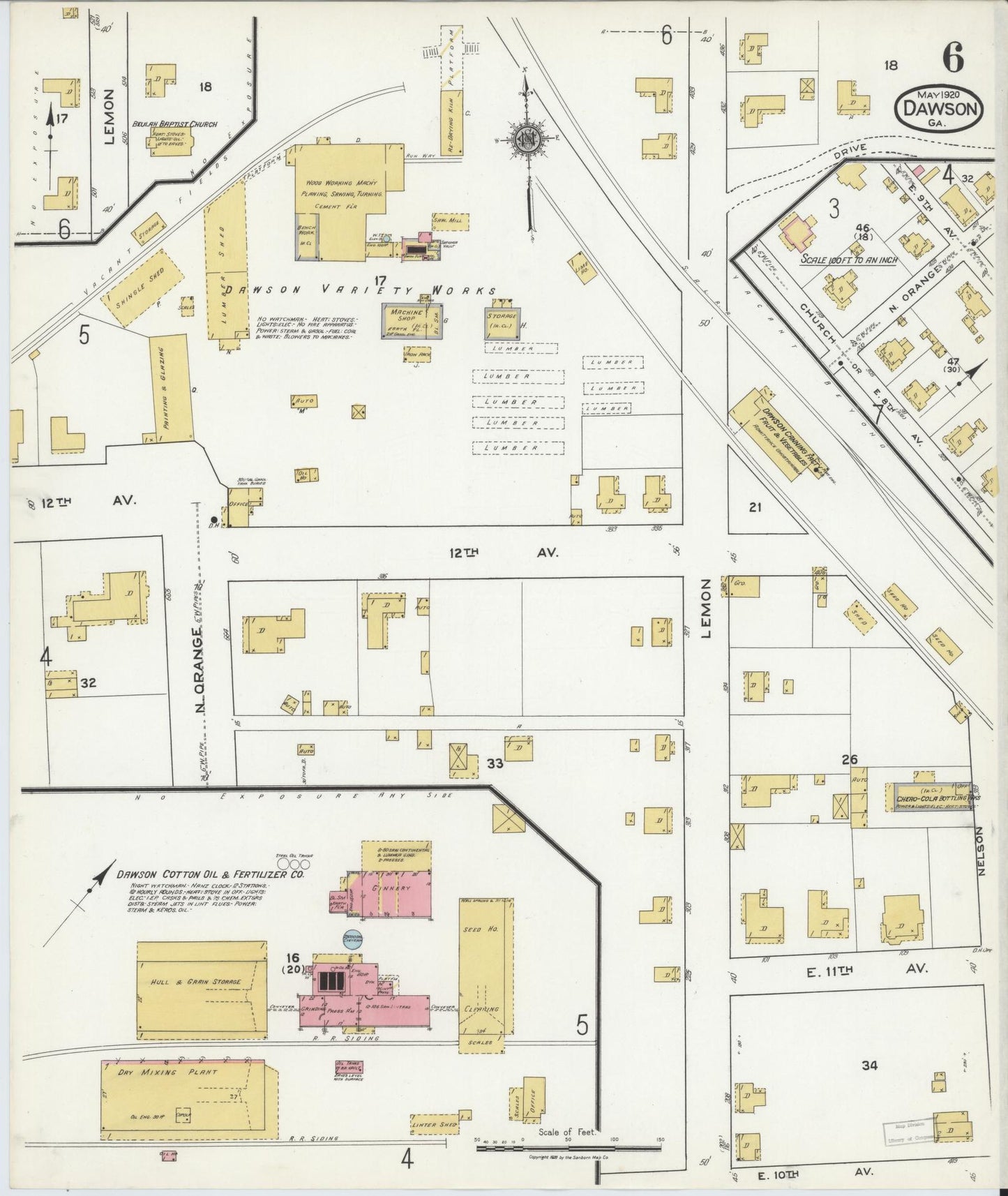 Sanborn Fire Insurance Map from Dawson, Terrell County, Georgia (1920), Sheet #0006 - Complete Map Set gallery image, historic Sanborn map, vintage wall art, Georgia Georgia
