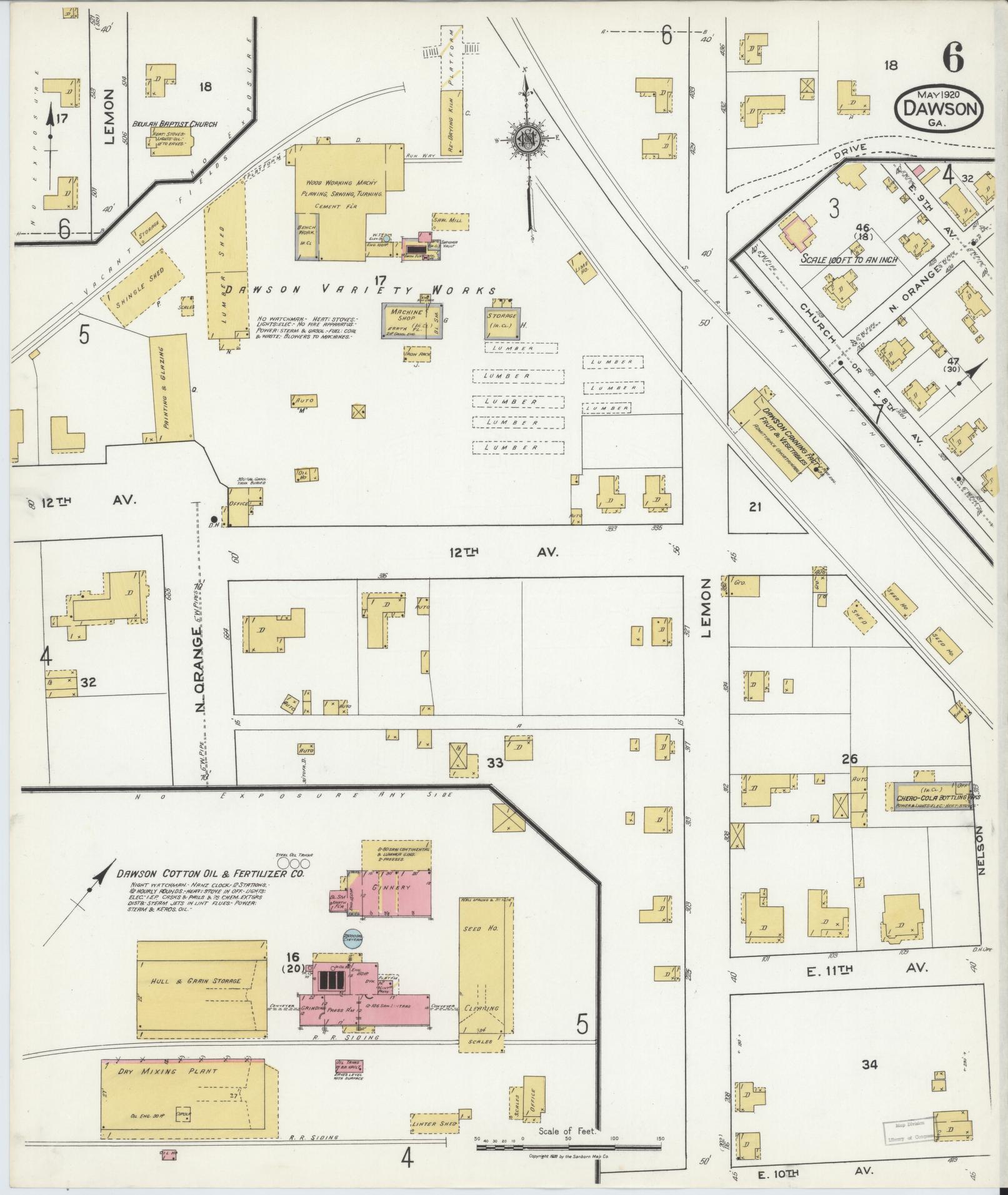 Sanborn Fire Insurance Map from Dawson, Terrell County, Georgia (1920), Sheet #0006 - Complete Map Set gallery image, historic Sanborn map, vintage wall art, Georgia Georgia