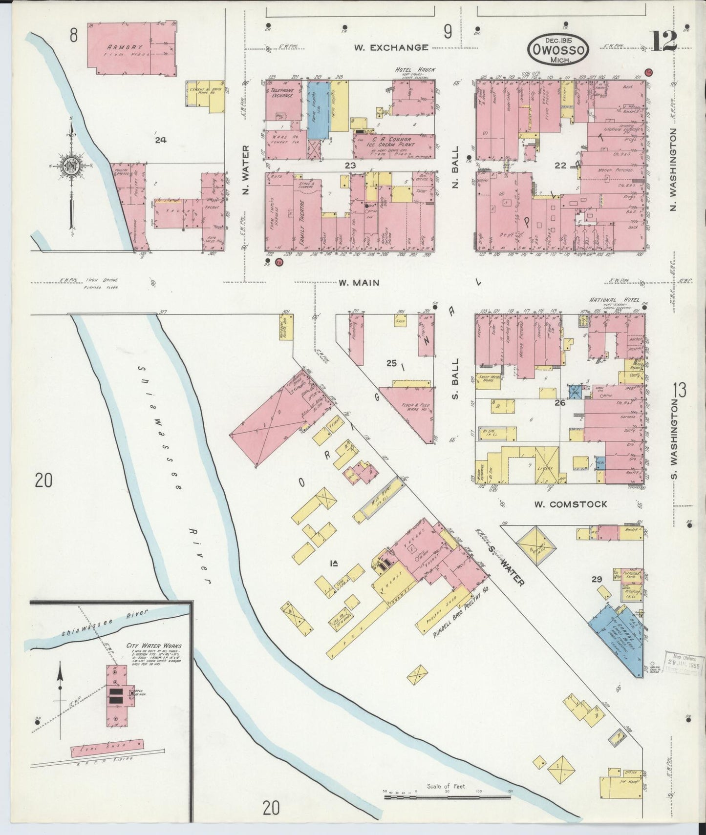 Sanborn Fire Insurance Map from Owosso, Shiawassee County, Michigan (1915), Sheet #0012 - Historic Sanborn Fire Insurance Map Print, vintage old map wall art, antique decor, genealogy gift, Michigan Michigan map