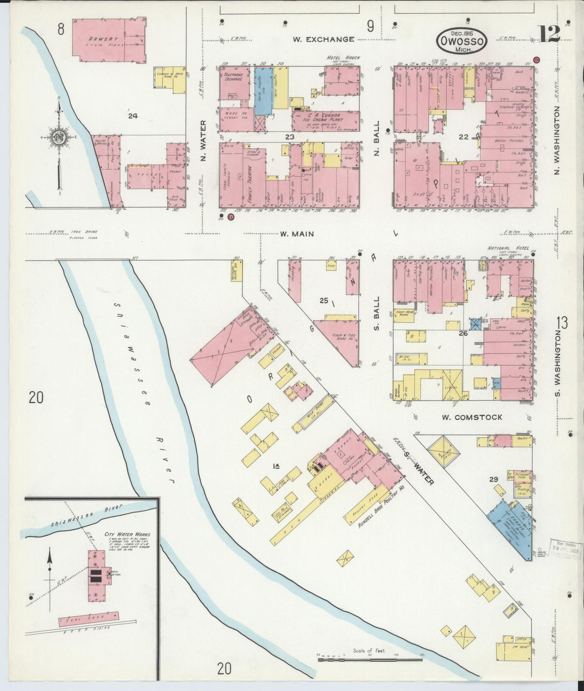 Sanborn Fire Insurance Map from Owosso, Shiawassee County, Michigan (1915), Sheet #0012 - Historic Sanborn Fire Insurance Map Print, vintage old map wall art, antique decor, genealogy gift, Michigan Michigan map
