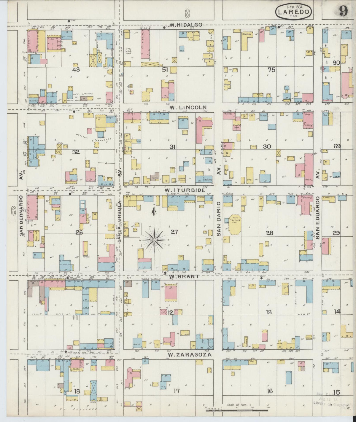 Sanborn Fire Insurance Map from Laredo, Webb County, Texas (1894), Sheet #0009 - Complete Map Set gallery image, historic Sanborn map, vintage wall art, Texas Texas