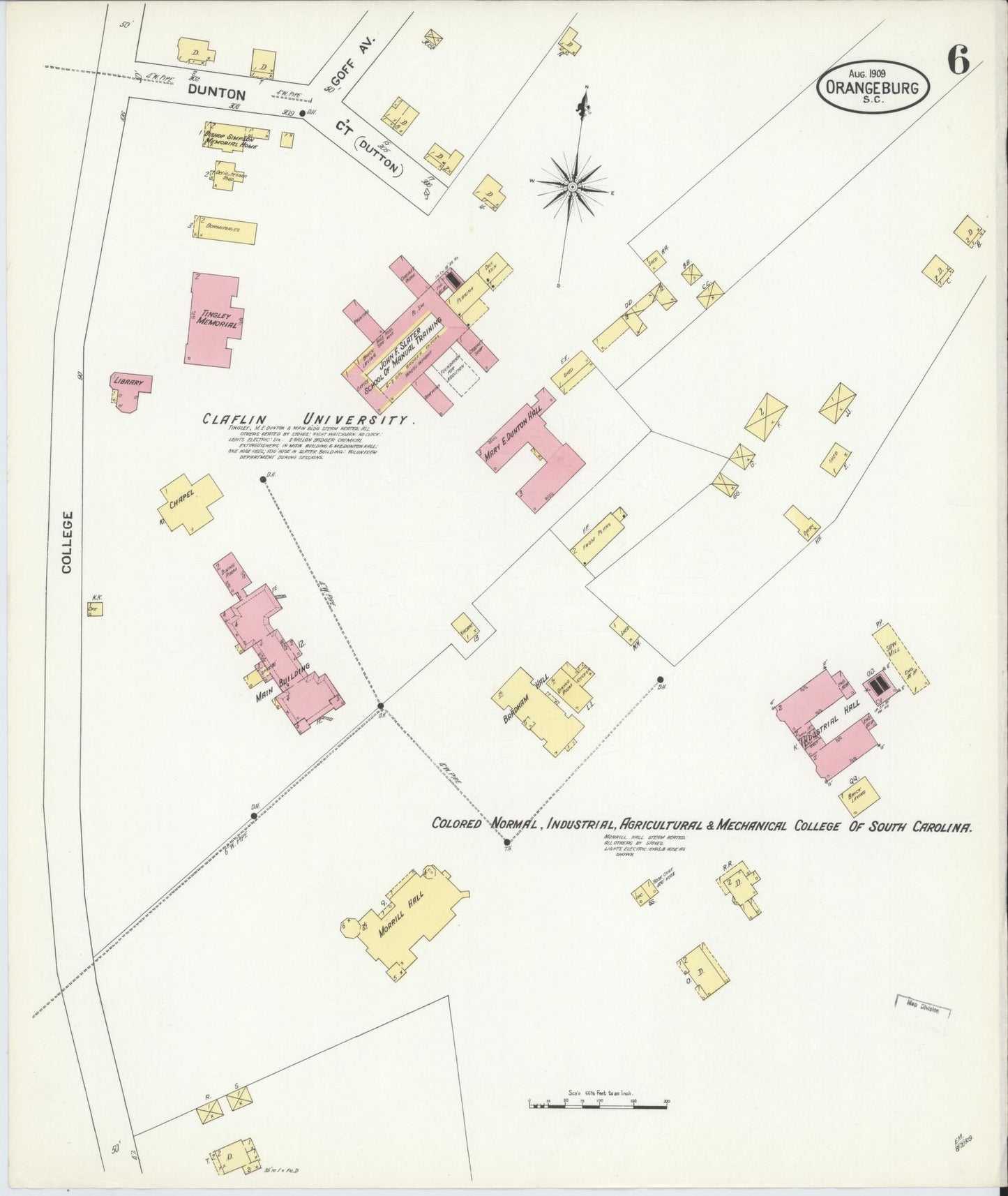 Sanborn Fire Insurance Map from Orangeburg, Orangeburg County, South Carolina (1909), Sheet #0006 - Complete Map Set gallery image, historic Sanborn map, vintage wall art, South Carolina South Carolina