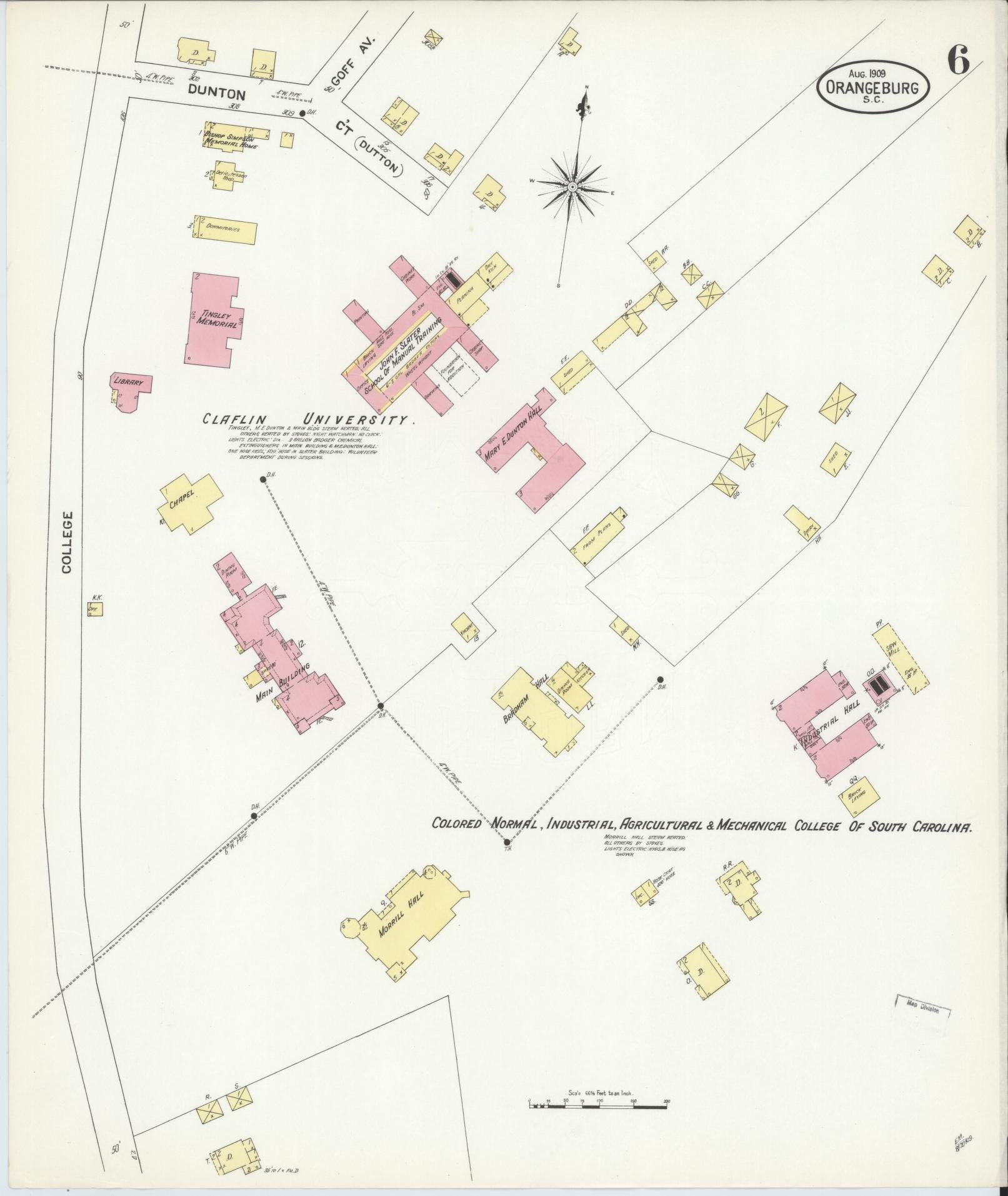 Sanborn Fire Insurance Map from Orangeburg, Orangeburg County, South Carolina (1909), Sheet #0006 - Complete Map Set gallery image, historic Sanborn map, vintage wall art, South Carolina South Carolina