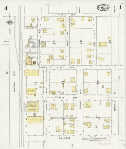Sanborn Fire Insurance Map from Fort Meade, Polk County, Florida (1924), Sheet #0004 - Historic Sanborn Fire Insurance Map Print, vintage old map wall art, antique decor, genealogy gift, Florida Florida map