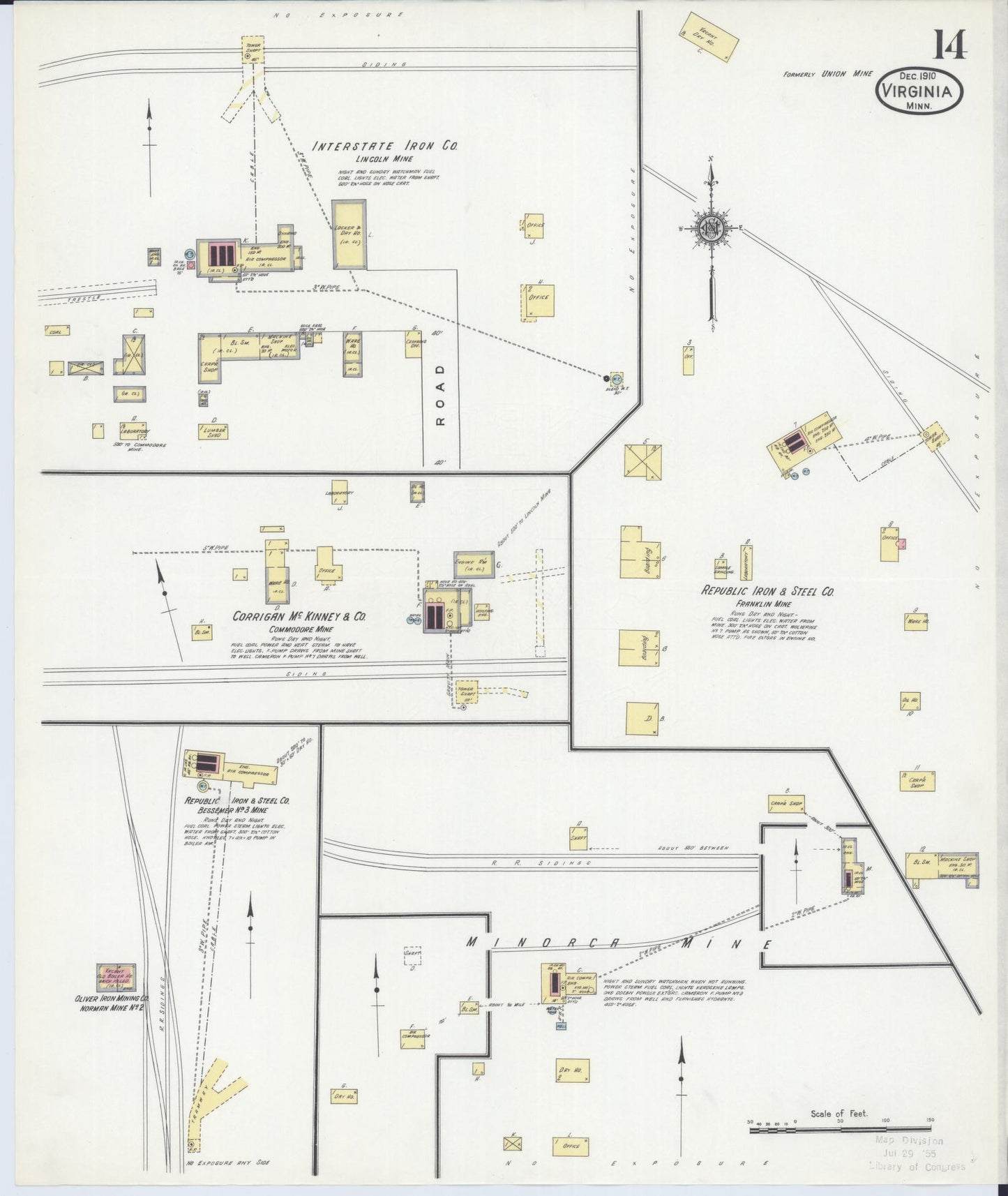 Sanborn Fire Insurance Map from Virginia, Saint Louis County, Minnesota (1910), Sheet #0014 - Complete Map Set gallery image, historic Sanborn map, vintage wall art, Minnesota Minnesota