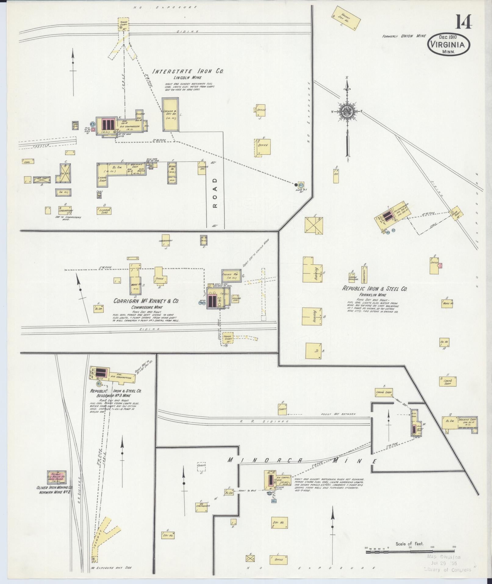 Sanborn Fire Insurance Map from Virginia, Saint Louis County, Minnesota (1910), Sheet #0014 - Complete Map Set gallery image, historic Sanborn map, vintage wall art, Minnesota Minnesota