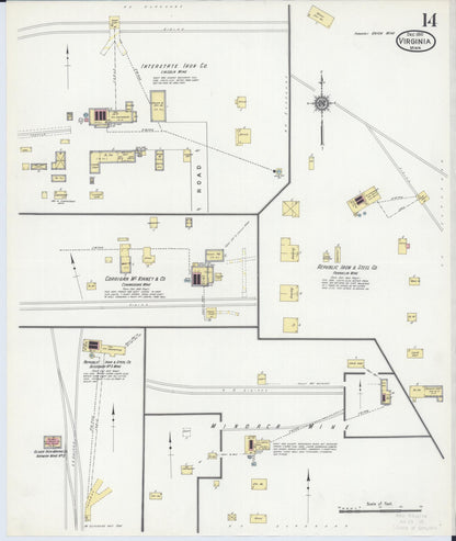 Sanborn Fire Insurance Map from Virginia, Saint Louis County, Minnesota (1910), Sheet #0014 - Complete Map Set gallery image, historic Sanborn map, vintage wall art, Minnesota Minnesota