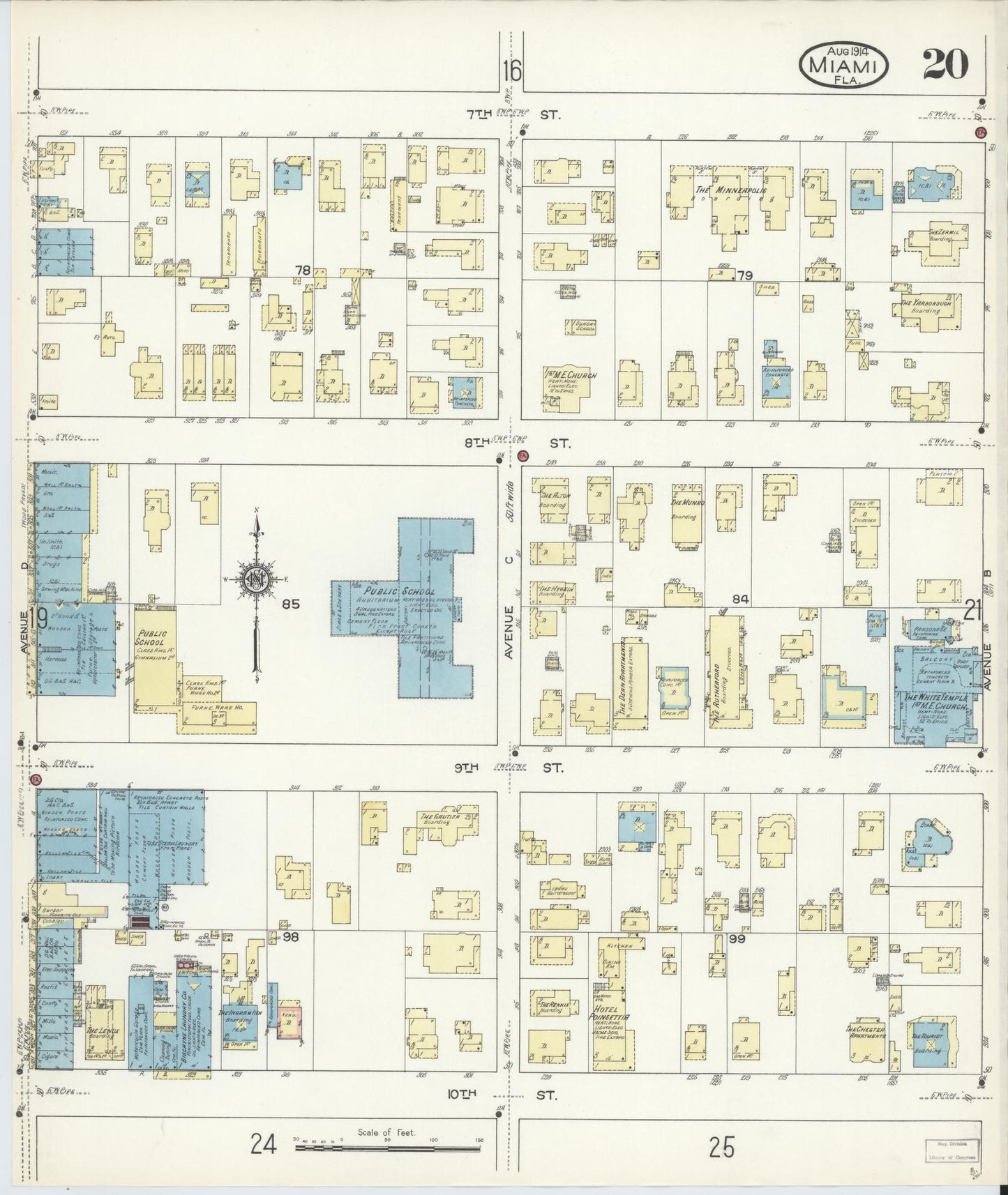 Sanborn Fire Insurance Map from Miami, Dade County, Florida (1914), Sheet #0020 - Complete Map Set gallery image, historic Sanborn map, vintage wall art, Florida Florida