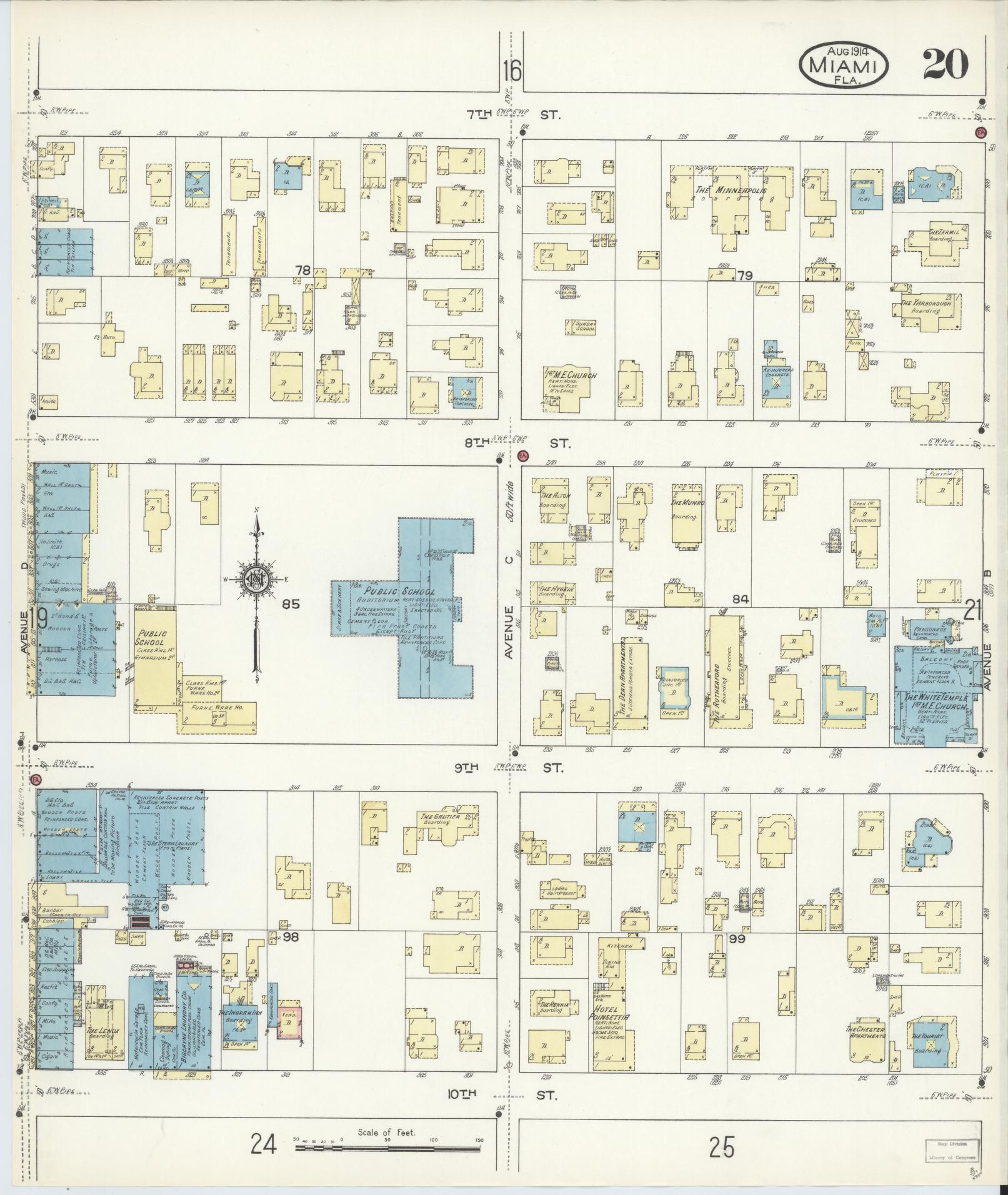 Sanborn Fire Insurance Map from Miami, Dade County, Florida (1914), Sheet #0020 - Complete Map Set gallery image, historic Sanborn map, vintage wall art, Florida Florida