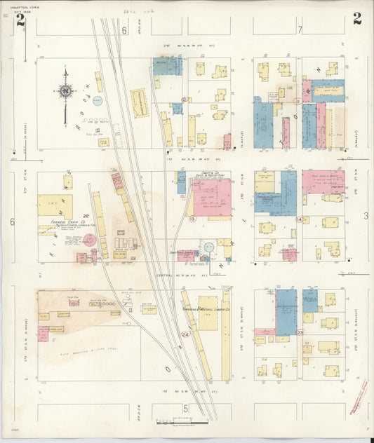 Sanborn Fire Insurance Map from Hampton, Franklin County, Iowa (1944), Sheet #0002 - Historic Sanborn Fire Insurance Map Print, vintage old map wall art