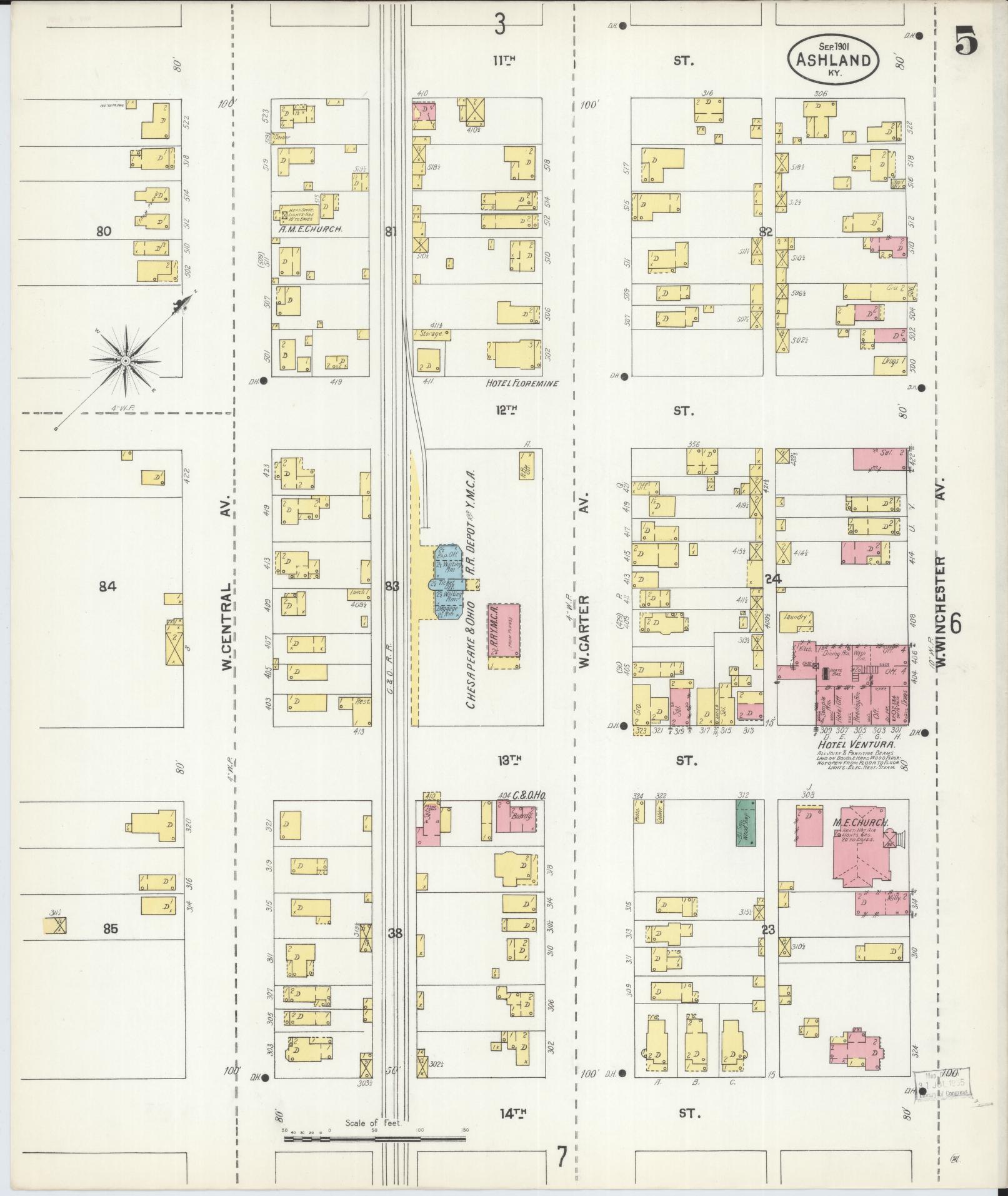 Sanborn Fire Insurance Map from Ashland, Boyd County, Kentucky (1901), Sheet #0005 - Complete Map Set gallery image, historic Sanborn map, vintage wall art, Kentucky Kentucky