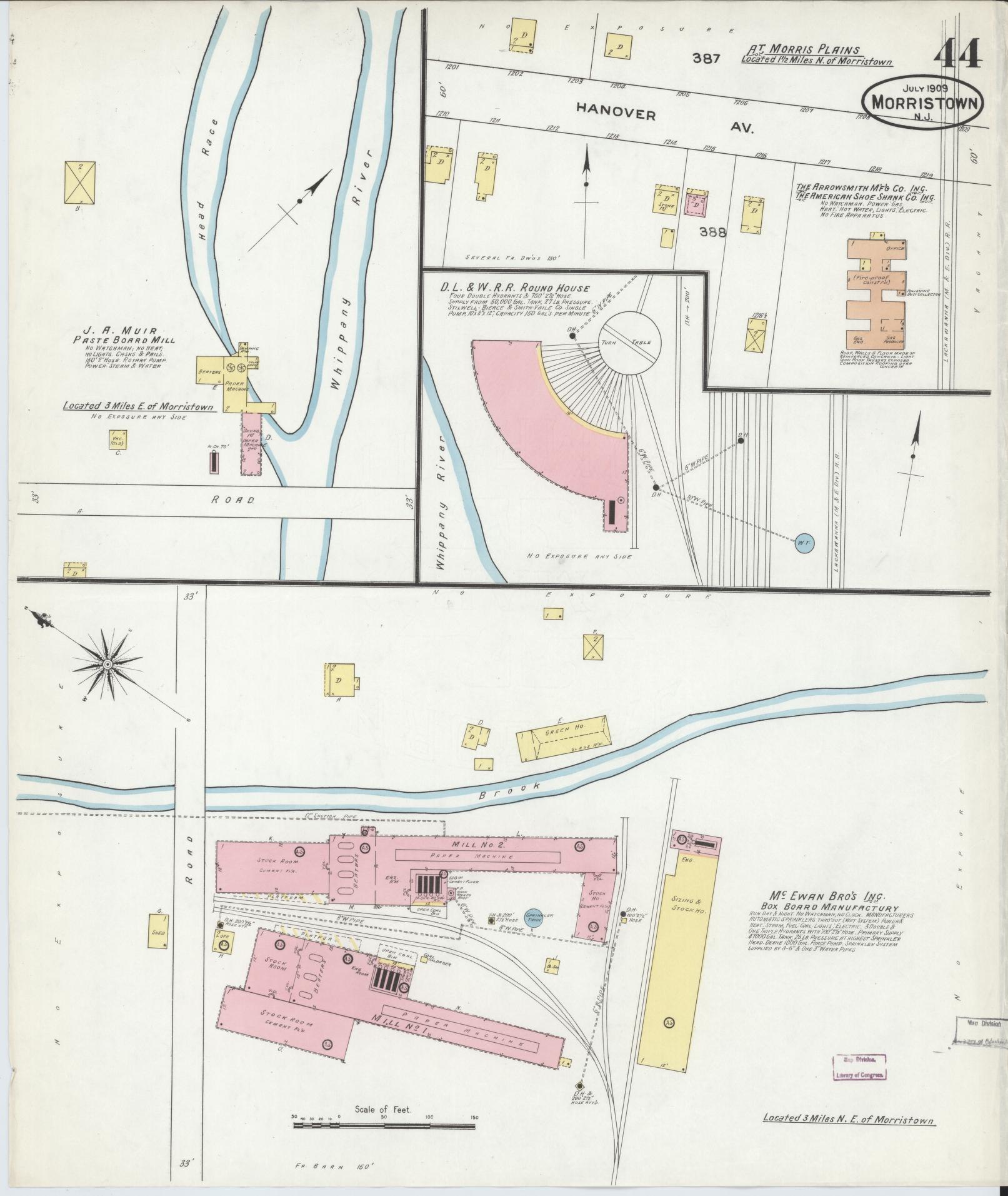 Sanborn Fire Insurance Map from Morristown, Morris County, New Jersey (1909), Sheet #0044 - Complete Map Set gallery image, historic Sanborn map, vintage wall art, New Jersey New Jersey