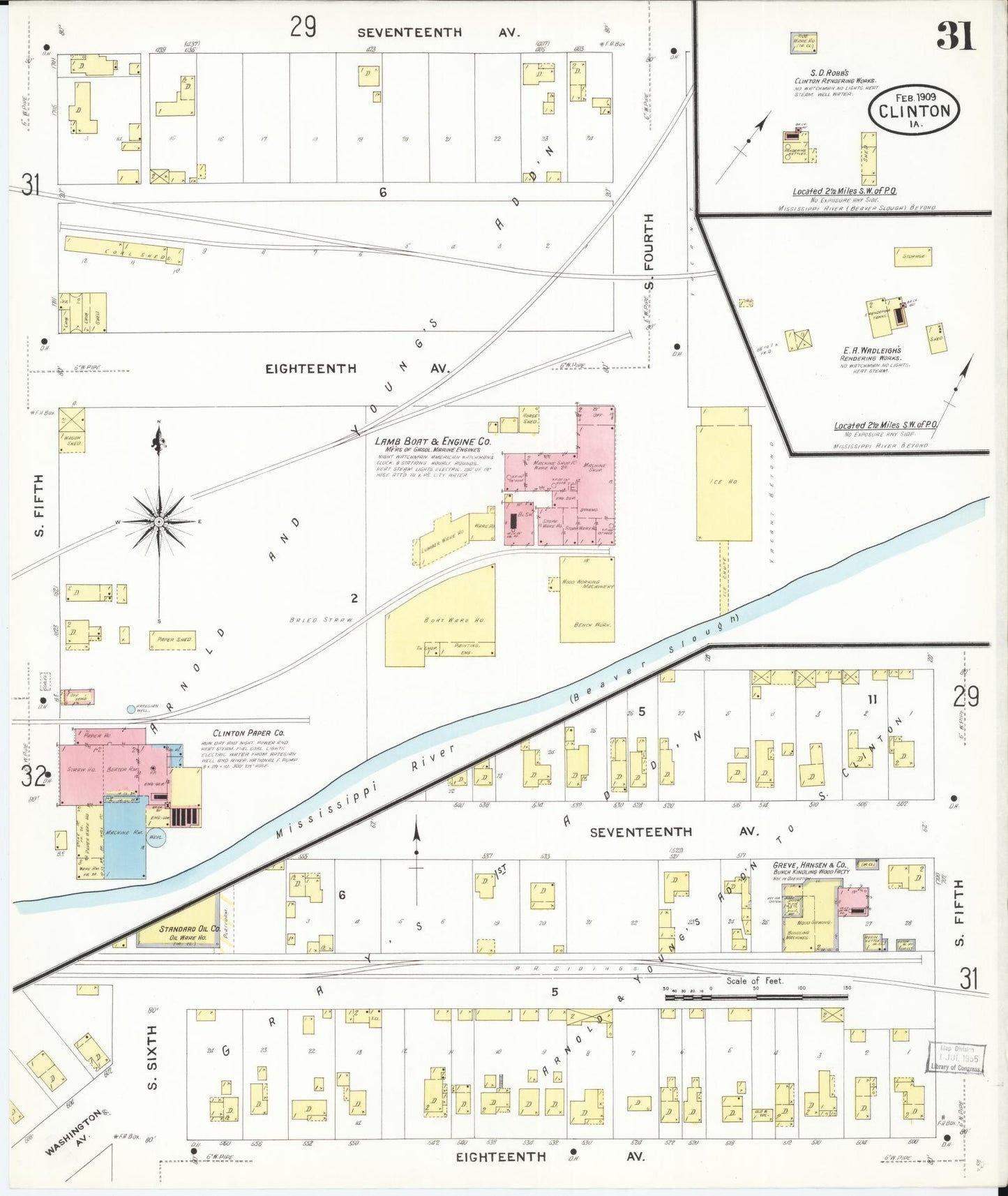 Sanborn Fire Insurance Map from Clinton, Clinton County, Iowa (1909), Sheet #0031 - Historic Sanborn Fire Insurance Map Print, vintage old map wall art