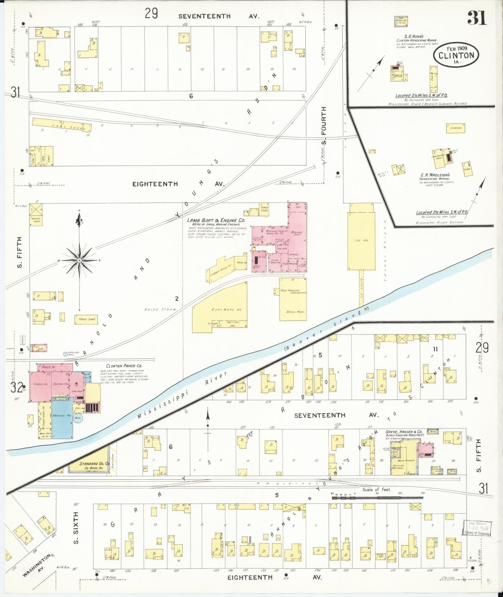 Sanborn Fire Insurance Map from Clinton, Clinton County, Iowa (1909), Sheet #0031 - Historic Sanborn Fire Insurance Map Print, vintage old map wall art