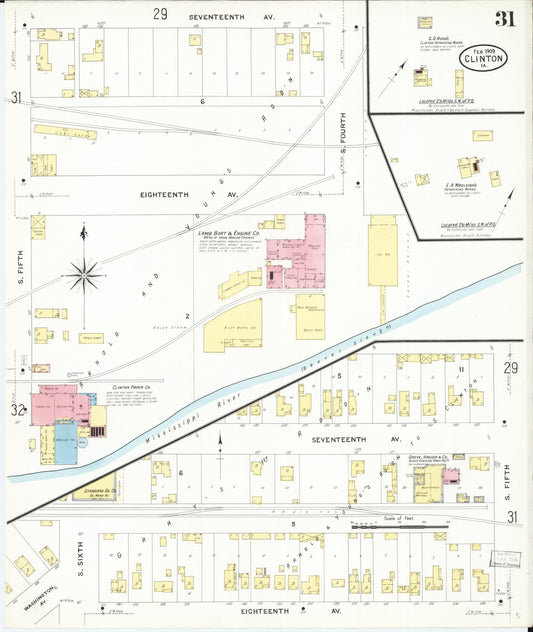 Sanborn Fire Insurance Map from Clinton, Clinton County, Iowa (1909), Sheet #0031 - Historic Sanborn Fire Insurance Map Print, vintage old map wall art