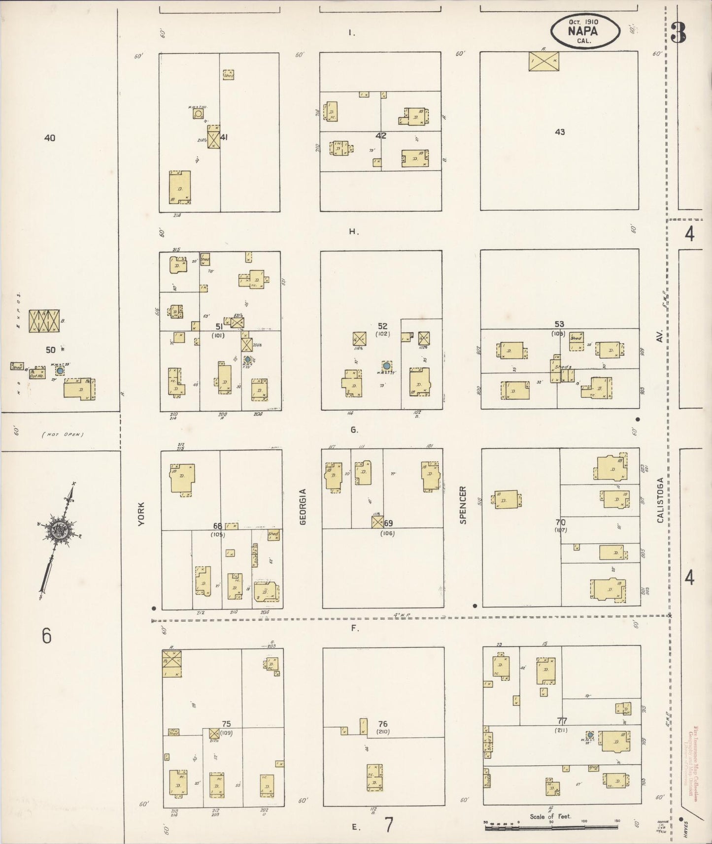 Sanborn Fire Insurance Map from Napa, Napa County, California (1910), Sheet #0003 - Complete Map Set gallery image, historic Sanborn map, vintage wall art, California California