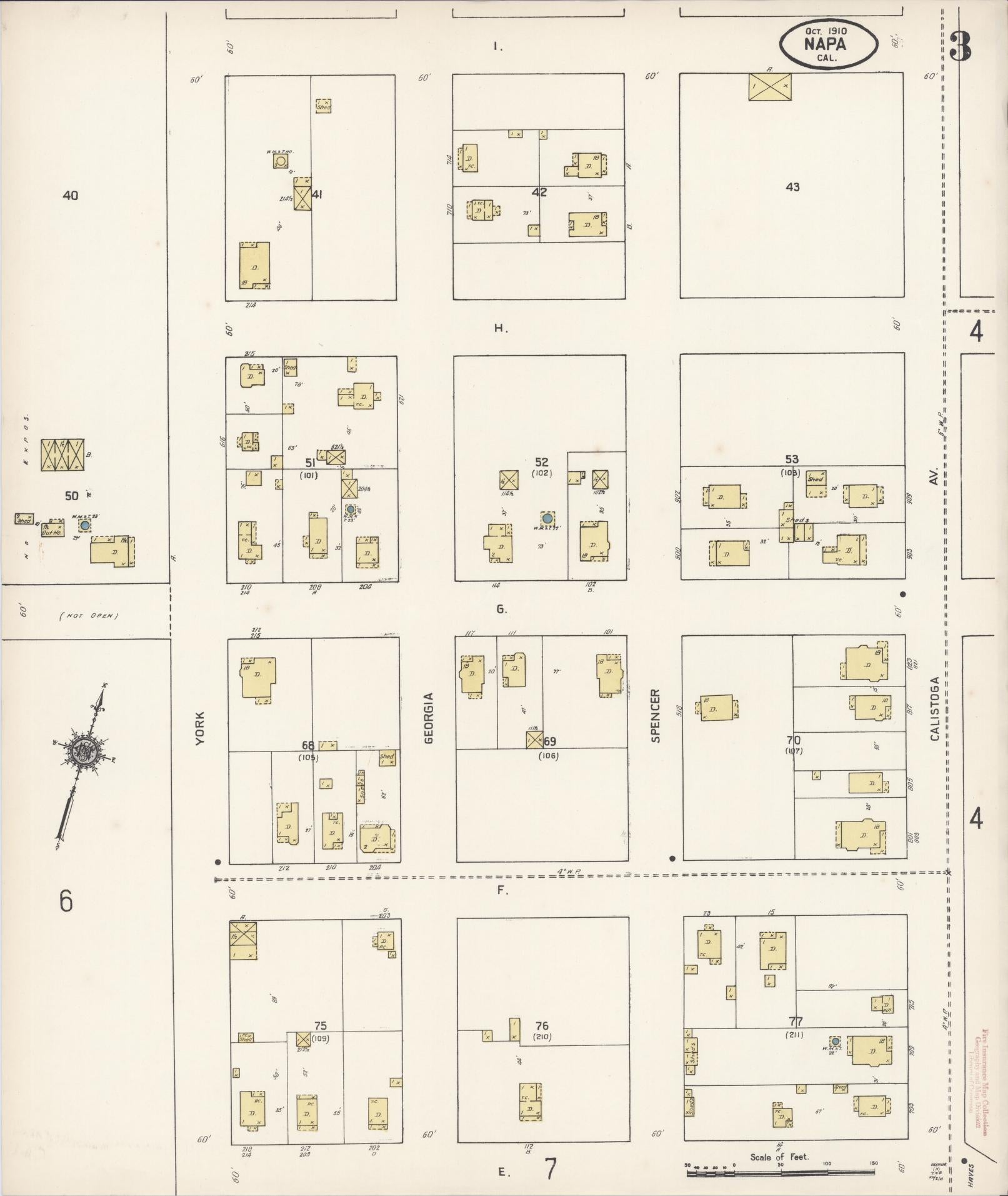 Sanborn Fire Insurance Map from Napa, Napa County, California (1910), Sheet #0003 - Complete Map Set gallery image, historic Sanborn map, vintage wall art, California California
