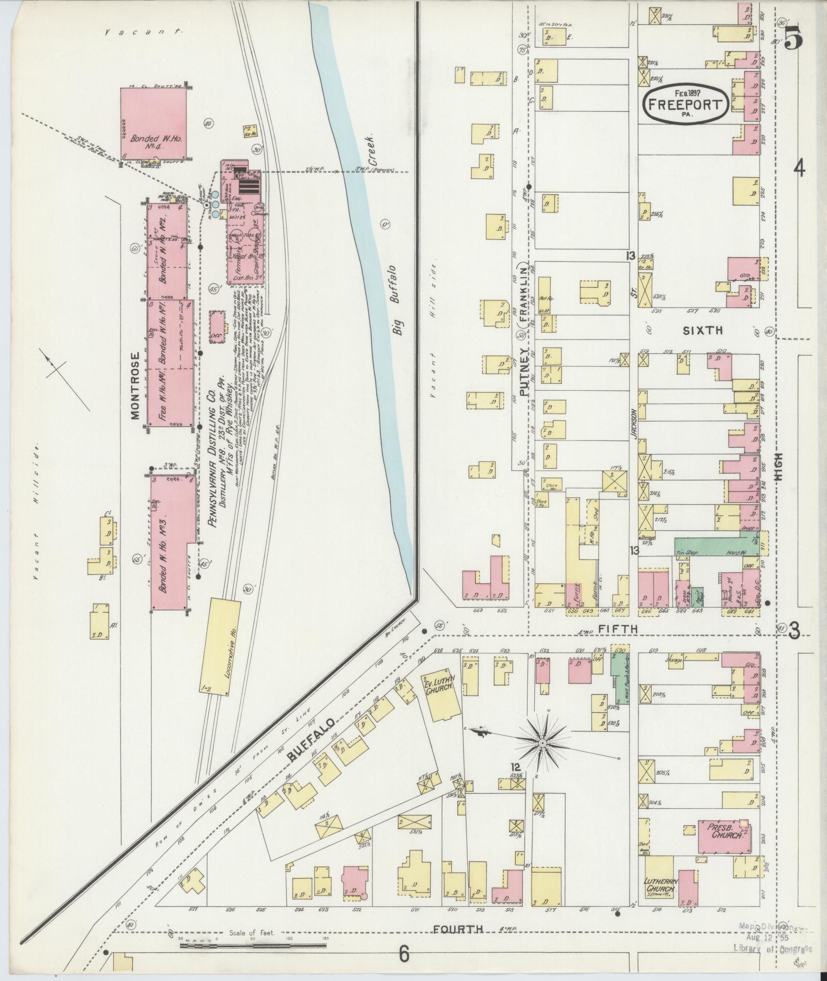 Sanborn Fire Insurance Map from Freeport, Armstrong County, Pennsylvania (1897), Sheet #0005 - Historic Sanborn Fire Insurance Map Print, vintage old map wall art, antique decor, genealogy gift, Pennsylvania Pennsylvania map