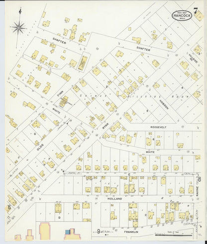 Sanborn Fire Insurance Map from Hancock, Houghton County, Michigan (1907), Sheet #0007 - Complete Map Set gallery image, historic Sanborn map, vintage wall art, Michigan Michigan