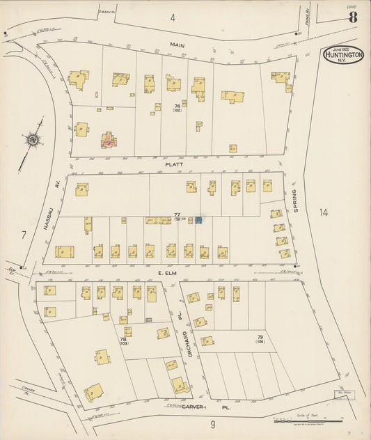 Sanborn Fire Insurance Map from Huntington, Suffolk County, New York (1922), Sheet #0008 - Historic Sanborn Fire Insurance Map Print, vintage old map wall art, antique decor, genealogy gift, New York New York map