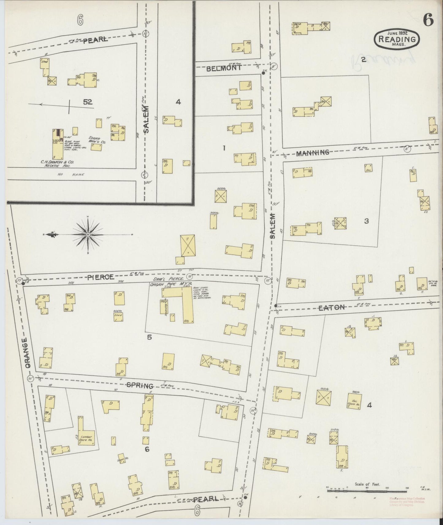 Sanborn Fire Insurance Map from Reading, Middlesex County, Massachusetts (1892), Sheet #0006 - Complete Map Set gallery image, historic Sanborn map, vintage wall art, Massachusetts Massachusetts