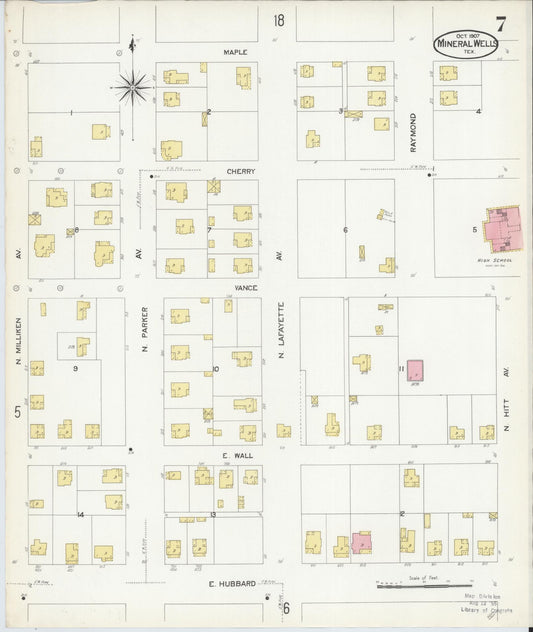 Sanborn Fire Insurance Map from Mineral Wells, Palo Pinto County, Texas (1907), Sheet #0007 - Historic Sanborn Fire Insurance Map Print, vintage old map wall art, antique decor, genealogy gift, Texas Texas map