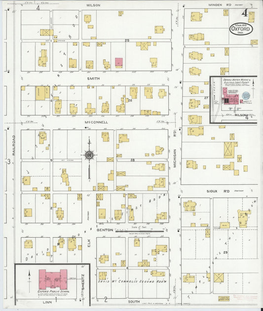 Sanborn Fire Insurance Map from Oxford, Benton County, Indiana (1919), Sheet #0004 - Historic Sanborn Fire Insurance Map Print, vintage old map wall art, antique decor, genealogy gift, Indiana Indiana map