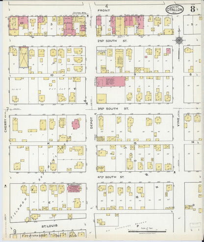 Sanborn Fire Insurance Map from O'Fallon, Saint Clair County, Illinois (1921), Sheet #0008 - Complete Map Set gallery image, historic Sanborn map, vintage wall art, Illinois Illinois