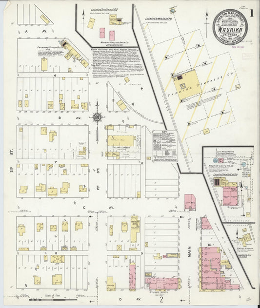 Sanborn Fire Insurance Map from Waurika, Jefferson County, Oklahoma (1910), Sheet #0001 - Complete Map Set gallery image, historic Sanborn map, vintage wall art, Oklahoma Oklahoma