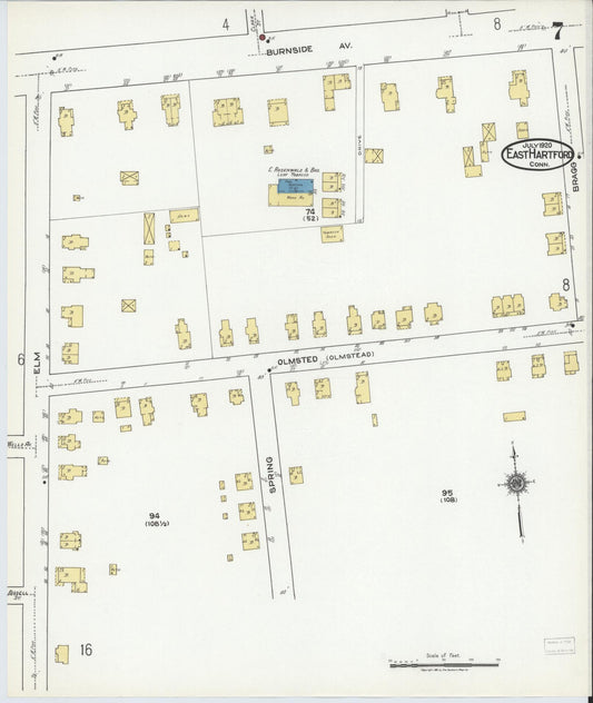 Sanborn Fire Insurance Map from East Hartford, Hartford County, Connecticut (1920), Sheet #0007 - Historic Sanborn Fire Insurance Map Print, vintage old map wall art, antique decor, genealogy gift, Connecticut Connecticut map