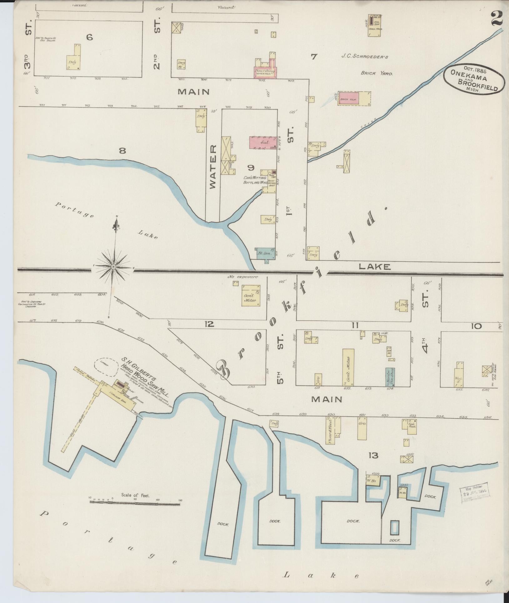 Sanborn Fire Insurance Map from Onekama, Manistee County, Michigan (1885), Sheet #0002 - Complete Map Set gallery image, historic Sanborn map, vintage wall art, Michigan Michigan