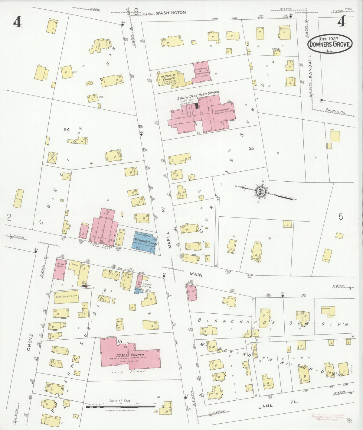 Sanborn Fire Insurance Map from Downers Grove, Dupage County, Illinois (1927), Sheet #0004 - Complete Map Set gallery image, historic Sanborn map, vintage wall art, Illinois Illinois