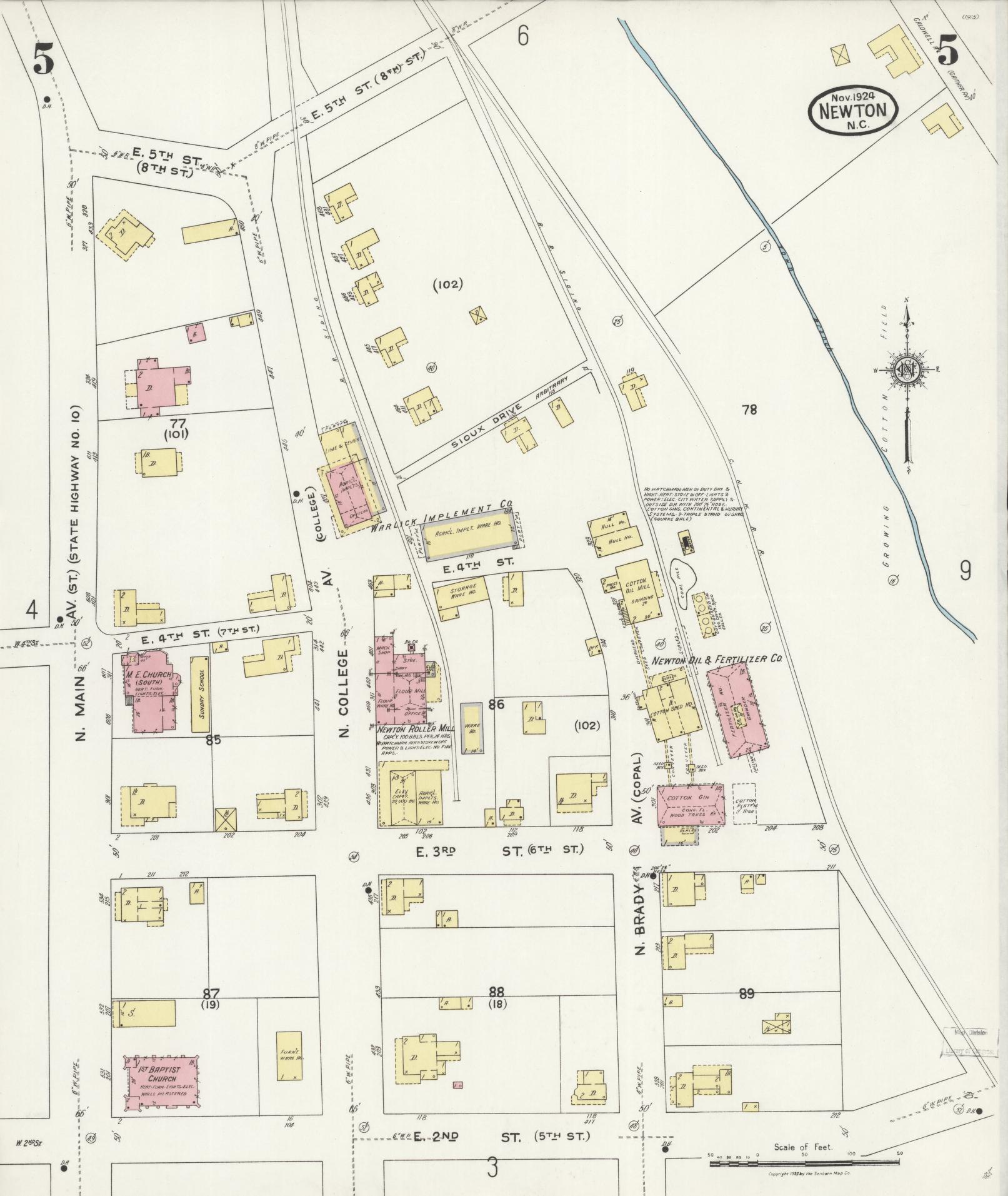 Sanborn Fire Insurance Map from Newton, Catawba County, North Carolina (1924), Sheet #0005 - Complete Map Set gallery image, historic Sanborn map, vintage wall art, North Carolina North Carolina