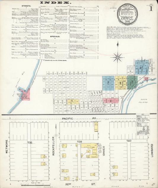 Sanborn Fire Insurance Map from Everett, Snohomish County, Washington (1892), Sheet #0001 - Historic Sanborn Fire Insurance Map Print, vintage old map wall art, antique decor, genealogy gift, Washington Washington map