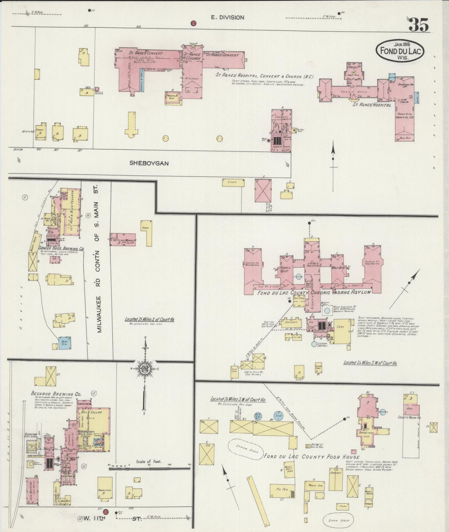 Sanborn Fire Insurance Map from Fond du Lac, Fond du Lac County, Wisconsin (1915), Sheet #0035 - Historic Sanborn Fire Insurance Map Print, vintage old map wall art, antique decor, genealogy gift, Wisconsin Wisconsin map