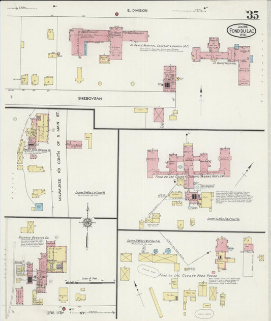 Sanborn Fire Insurance Map from Fond du Lac, Fond du Lac County, Wisconsin (1915), Sheet #0035 - Historic Sanborn Fire Insurance Map Print, vintage old map wall art, antique decor, genealogy gift, Wisconsin Wisconsin map