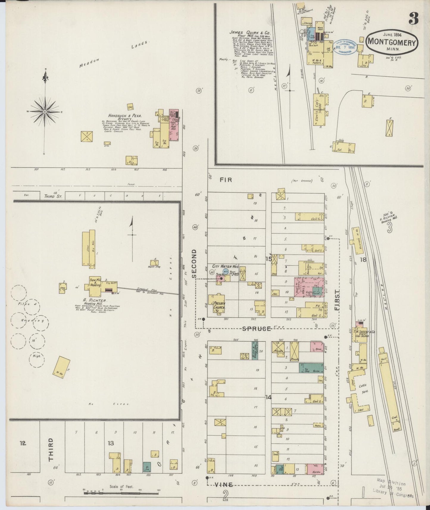 Sanborn Fire Insurance Map from Montgomery, Le Sueur  County, Minnesota (1894), Sheet #0003 - Historic Sanborn Fire Insurance Map Print, vintage old map wall art, antique decor, genealogy gift, Minnesota Minnesota map