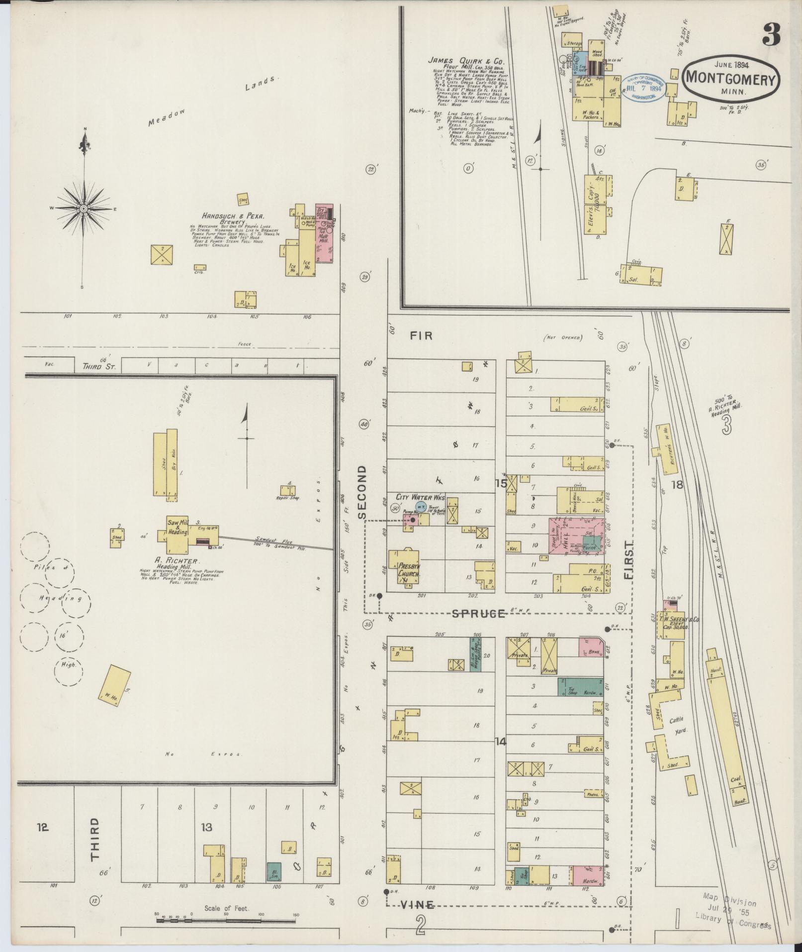 Sanborn Fire Insurance Map from Montgomery, Le Sueur  County, Minnesota (1894), Sheet #0003 - Historic Sanborn Fire Insurance Map Print, vintage old map wall art, antique decor, genealogy gift, Minnesota Minnesota map