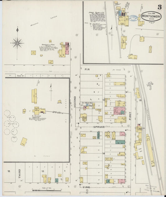 Sanborn Fire Insurance Map from Montgomery, Le Sueur  County, Minnesota (1894), Sheet #0003 - Historic Sanborn Fire Insurance Map Print, vintage old map wall art, antique decor, genealogy gift, Minnesota Minnesota map