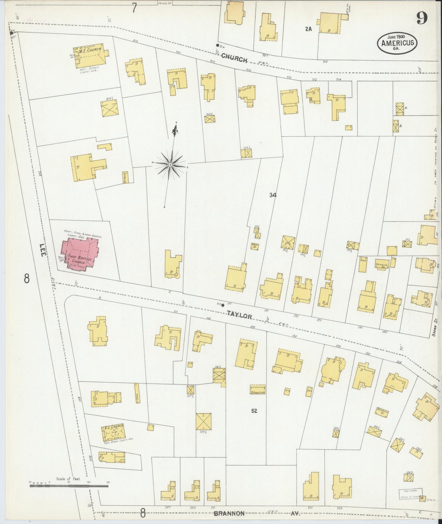 Sanborn Fire Insurance Map from Americus, Sumter County, Georgia (1900), Sheet #0009 - Historic Sanborn Fire Insurance Map Print, vintage old map wall art, antique decor, genealogy gift, Georgia Georgia map