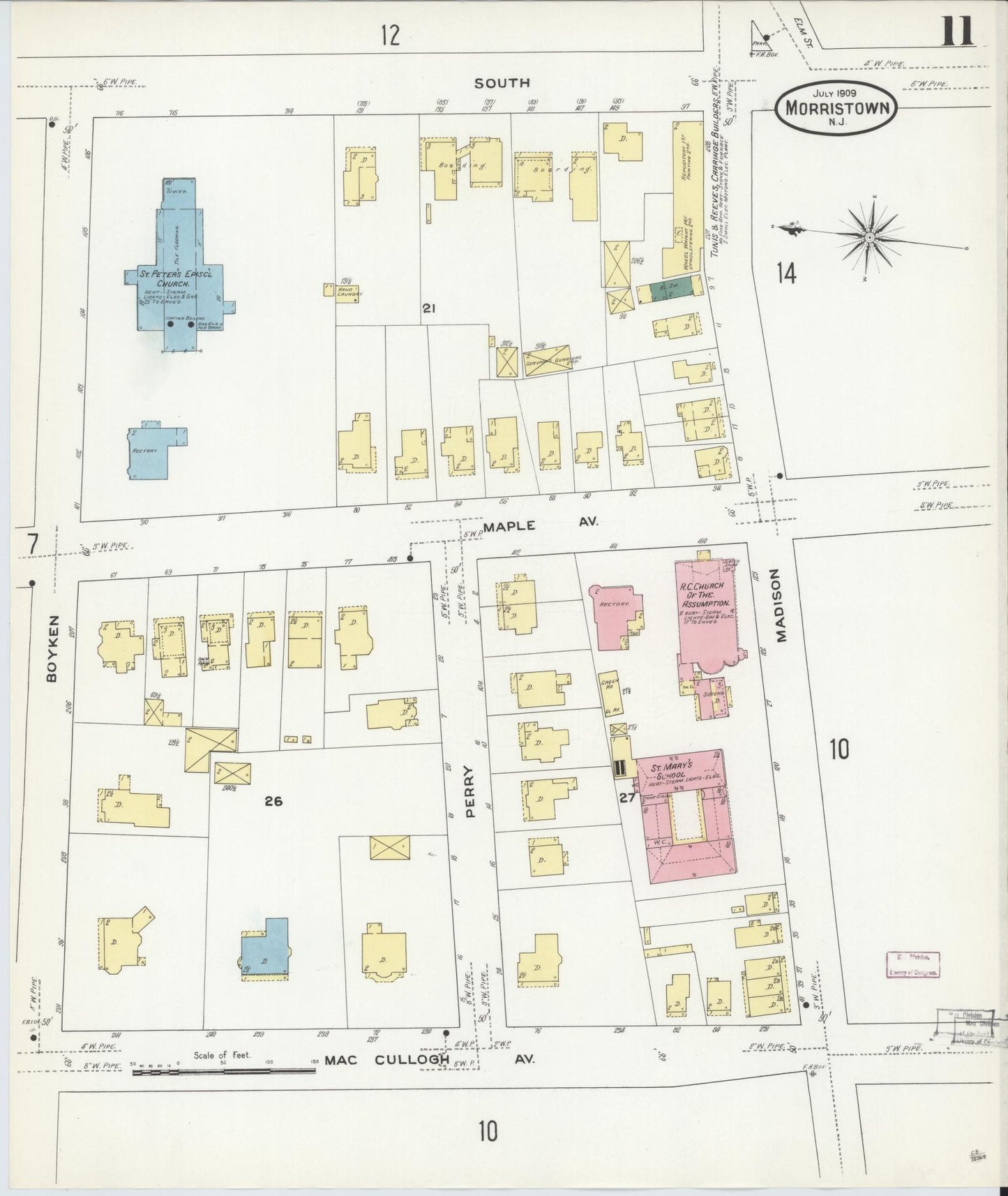 Sanborn Fire Insurance Map from Morristown, Morris County, New Jersey (1909), Sheet #0011 - Complete Map Set gallery image, historic Sanborn map, vintage wall art, New Jersey New Jersey