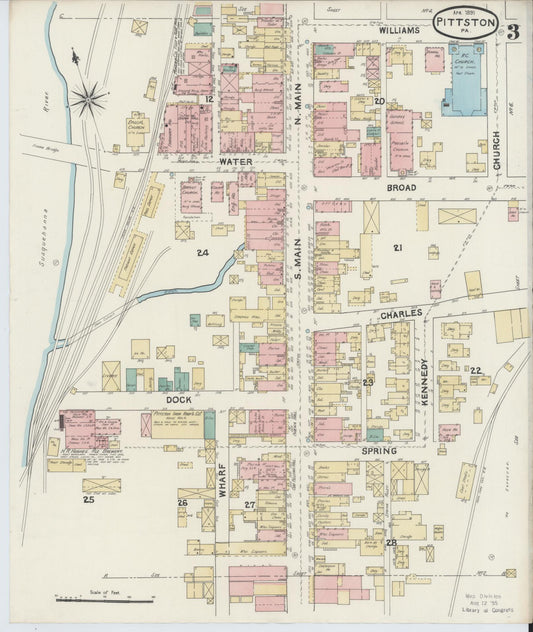 Sanborn Fire Insurance Map from Pittston, Luzerne County, Pennsylvania (1891), Sheet #0003 - Historic Sanborn Fire Insurance Map Print, vintage old map wall art, antique decor, genealogy gift, Pennsylvania Pennsylvania map