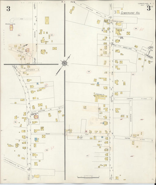 Sanborn Fire Insurance Map from Cumberland, Providence County, Rhode Island (1941), Sheet #0003 - Historic Sanborn Fire Insurance Map Print, vintage old map wall art, antique decor, genealogy gift, Rhode Island Rhode Island map