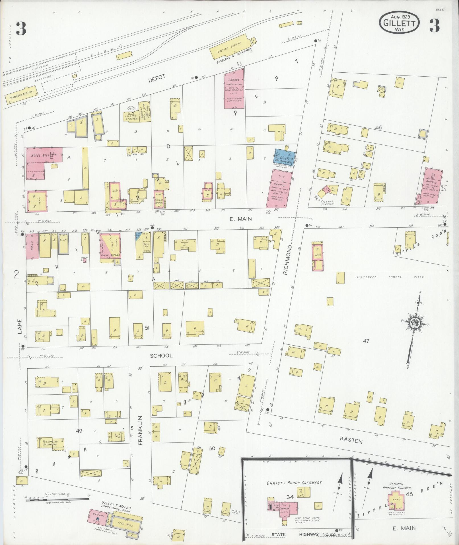 Sanborn Fire Insurance Map from Gillett, Oconto County, Wisconsin (1929), Sheet #0003 - Complete Map Set gallery image, historic Sanborn map, vintage wall art, Wisconsin Wisconsin