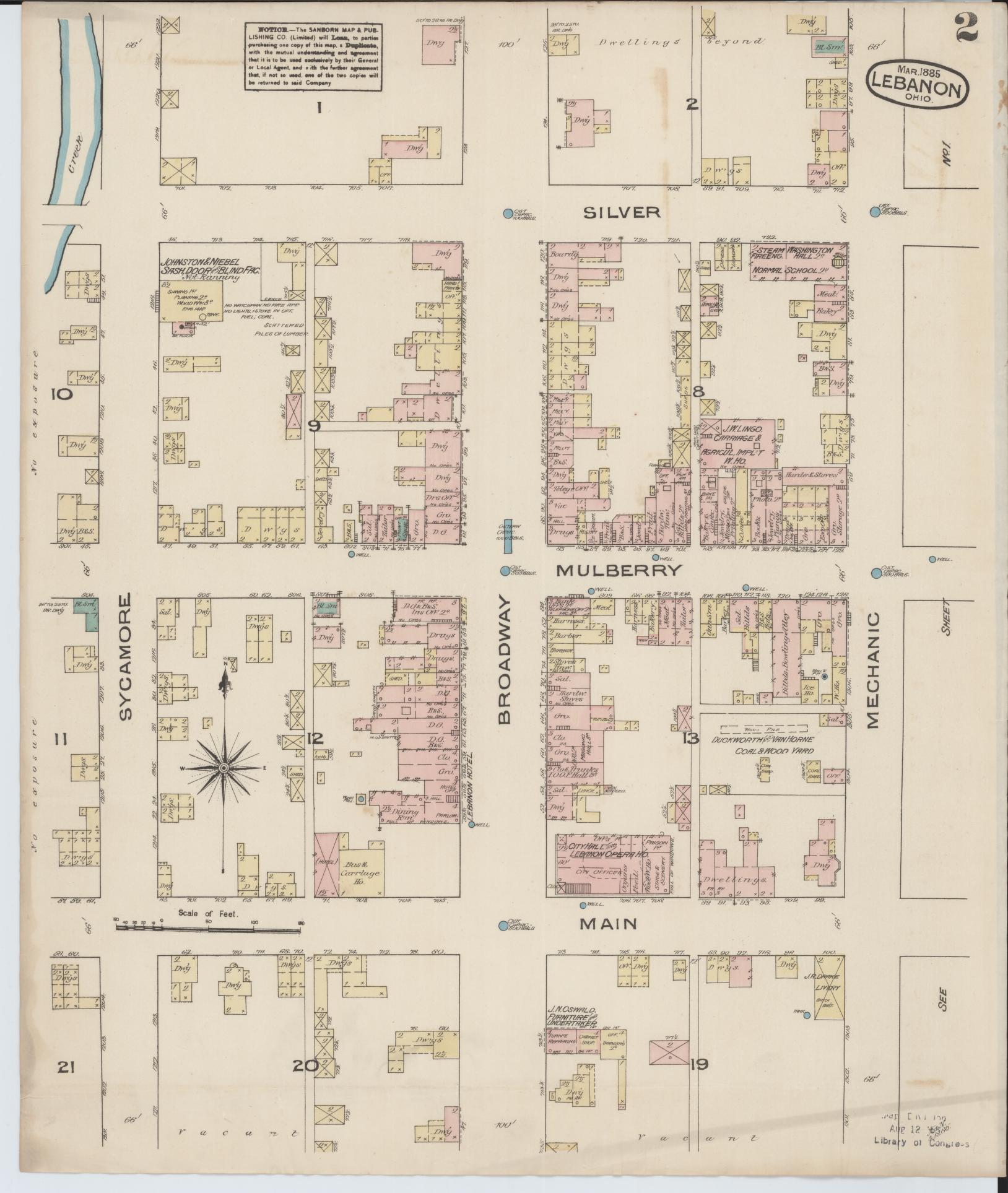 Sanborn Fire Insurance Map from Lebanon, Warren County, Ohio (1885), Sheet #0002 - Complete Map Set gallery image, historic Sanborn map, vintage wall art, Ohio Ohio