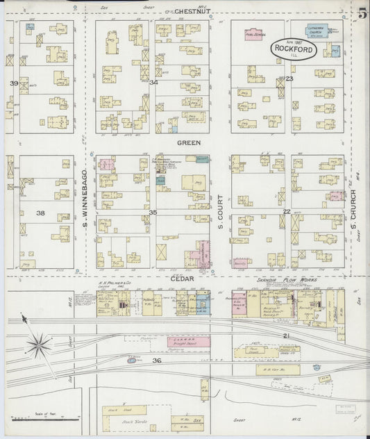 Sanborn Fire Insurance Map from Rockford, Winnebago County, Illinois (1887), Sheet #0005 - Historic Sanborn Fire Insurance Map Print, vintage old map wall art, antique decor, genealogy gift, Illinois Illinois map