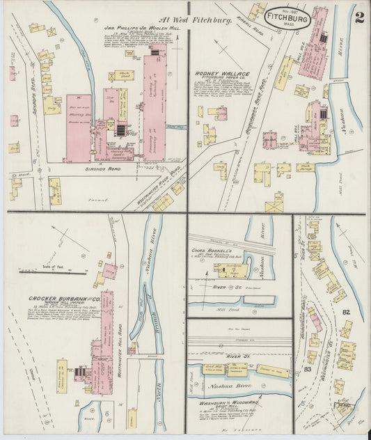 Sanborn Fire Insurance Map from Fitchburg, Worcester County, Massachusetts (1887), Sheet #0002 - Historic Sanborn Fire Insurance Map Print, vintage old map wall art, antique decor, genealogy gift, Massachusetts Massachusetts map