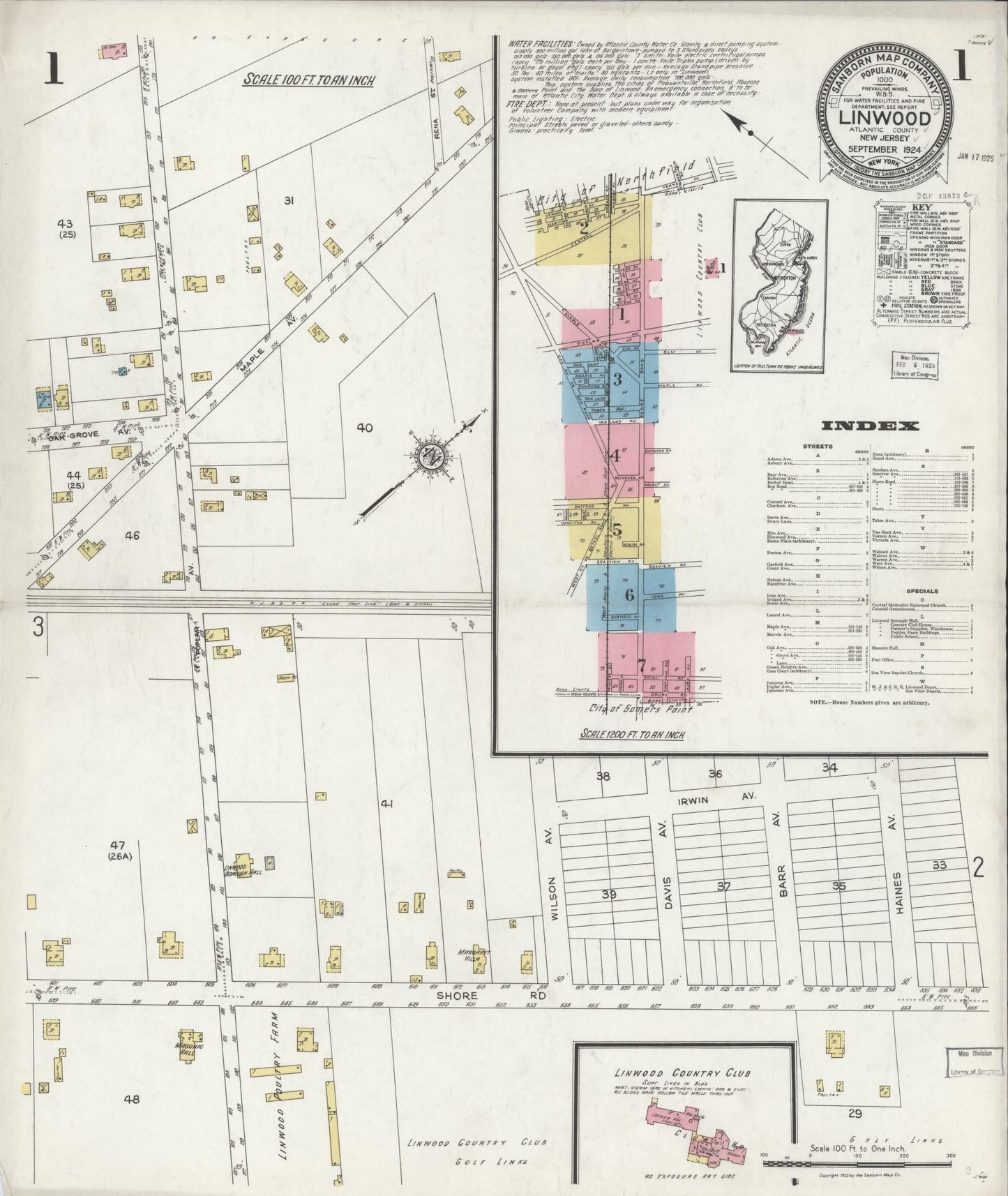 Sanborn Fire Insurance Map from Linwood, Atlantic County, New Jersey. (1924) – Historic Sanborn Fire Insurance Map Print