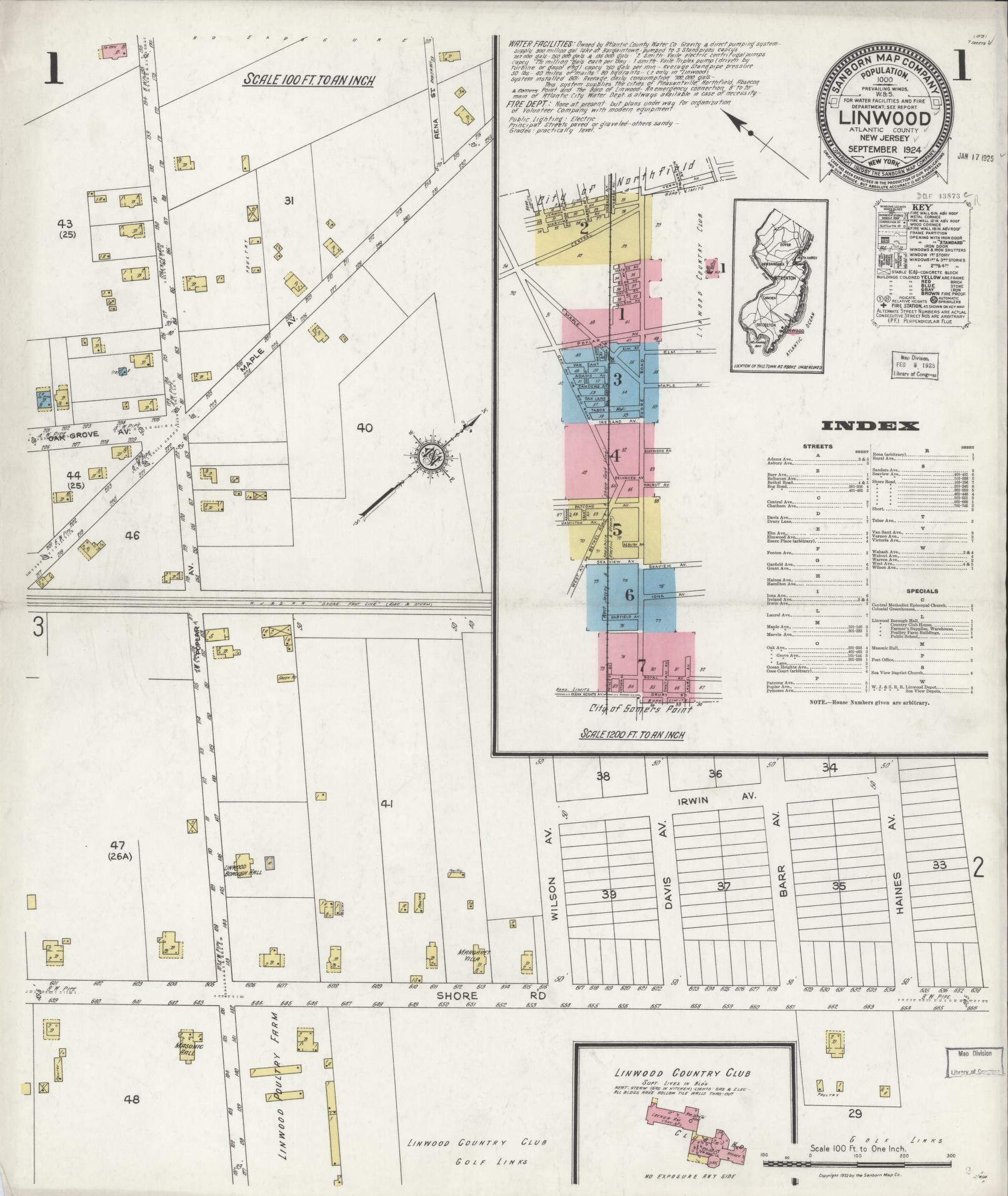 Sanborn Fire Insurance Map from Linwood, Atlantic County, New Jersey. (1924) – Historic Sanborn Fire Insurance Map Print