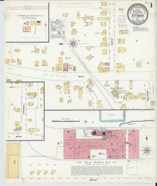 Sanborn Fire Insurance Map from Rittman, Wayne County, Ohio (1908), Sheet #0001 - Historic Sanborn Fire Insurance Map Print, vintage old map wall art, antique decor, genealogy gift, Ohio Ohio map